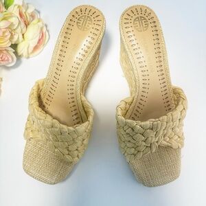 Tan Espadrilles with Woven Texture and Square Toe